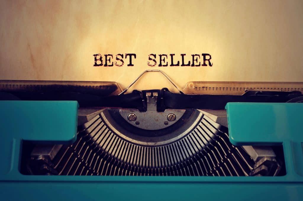 Bestselling Author Coaching for Self-Publishing: "Bestseller" typed on paper from a vintage typewriter